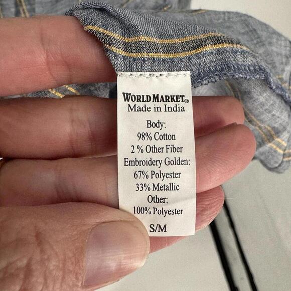 World Market top small medium gray embroidered tunic oversize boho lagen look - Picture 5 of 6